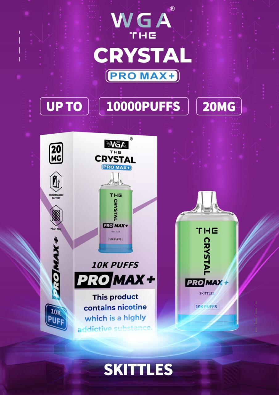 The Crystal Pro Max + 10000 Disposable Vape Puff Pod Bar Box of 10 - Wolfvapes.co.uk-Skittes