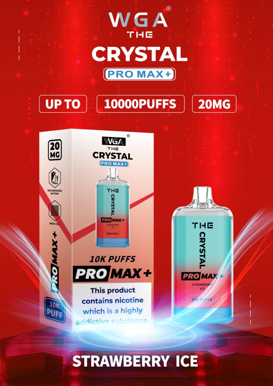 The Crystal Pro Max + 10000 Disposable Vape Puff Pod Bar Box of 10 - Wolfvapes.co.uk-Strawberry Ice