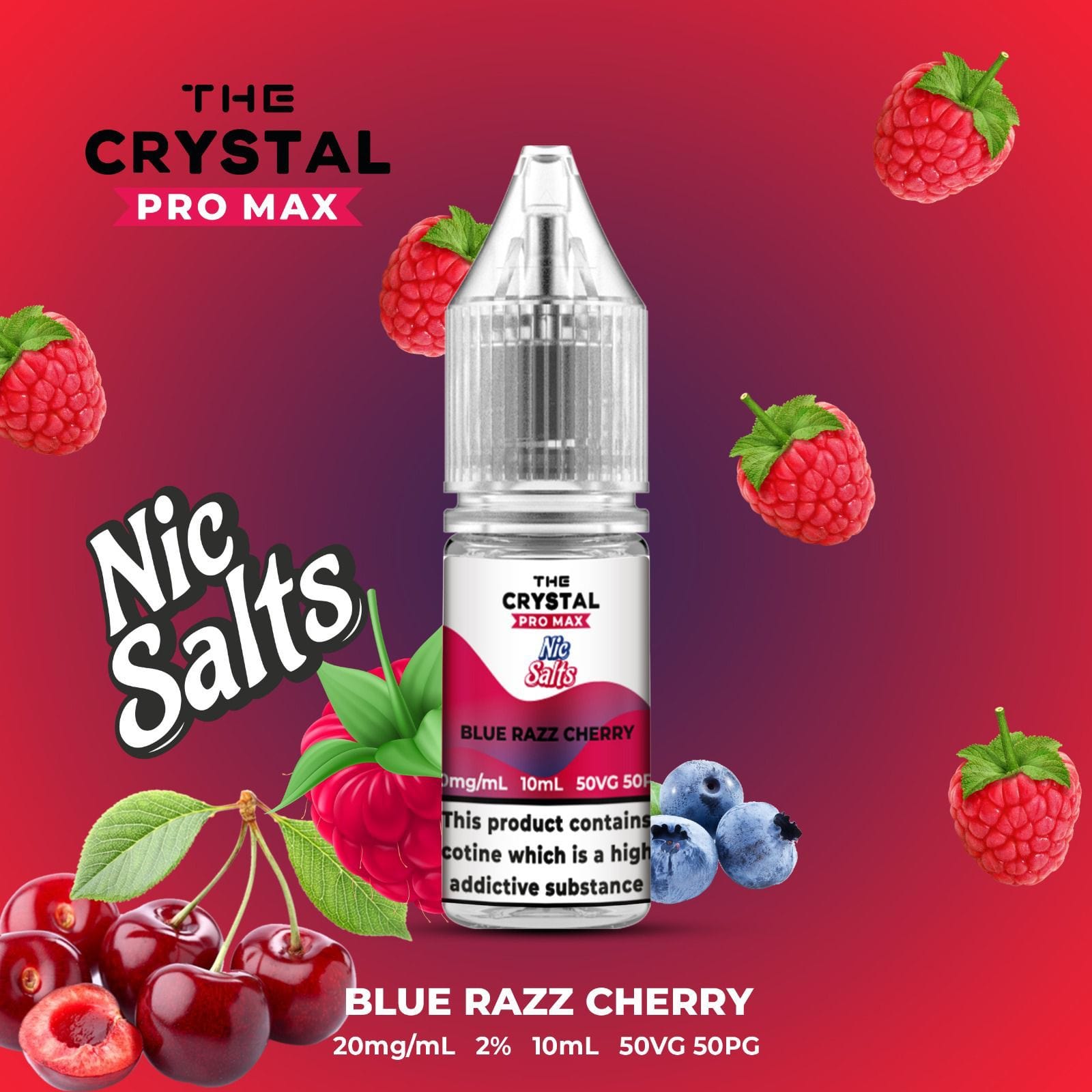 The Crystal Pro Max Vape Nic Salts 10ml - Box of 10 - Wolfvapes.co.uk-Blue Razz Cherry