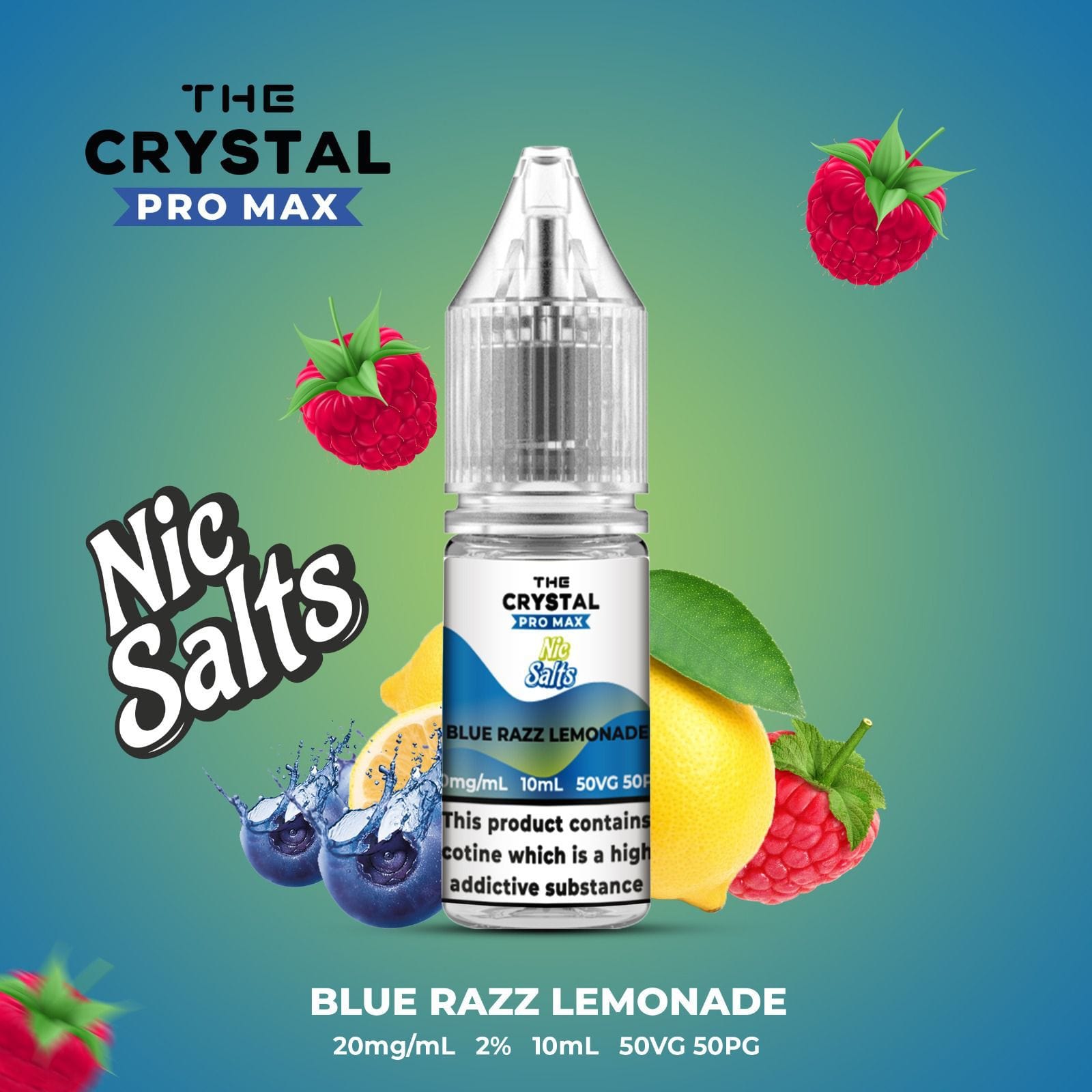 The Crystal Pro Max Vape Nic Salts 10ml - Box of 10 - Wolfvapes.co.uk-Blue Razz Lemonade