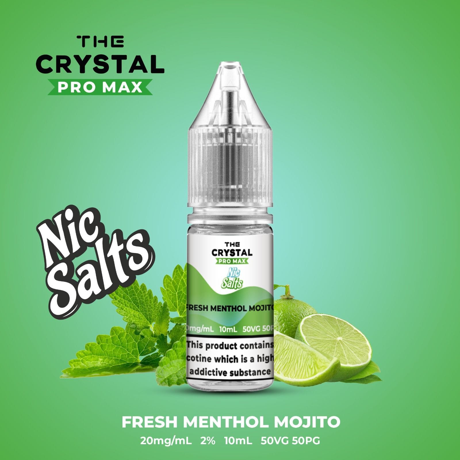 The Crystal Pro Max Vape Nic Salts 10ml - Box of 10 - Wolfvapes.co.uk-Fresh Menthol Mojito