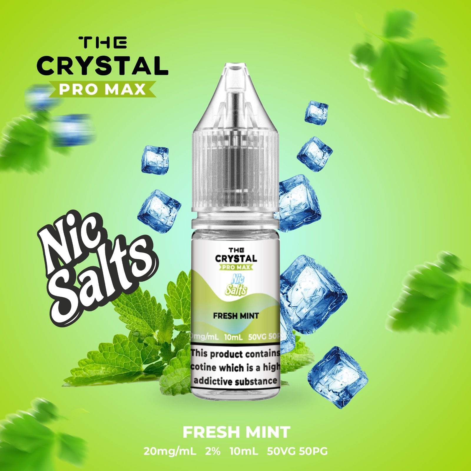 The Crystal Pro Max Vape Nic Salts 10ml - Box of 10 - Wolfvapes.co.uk-Fresh Mint