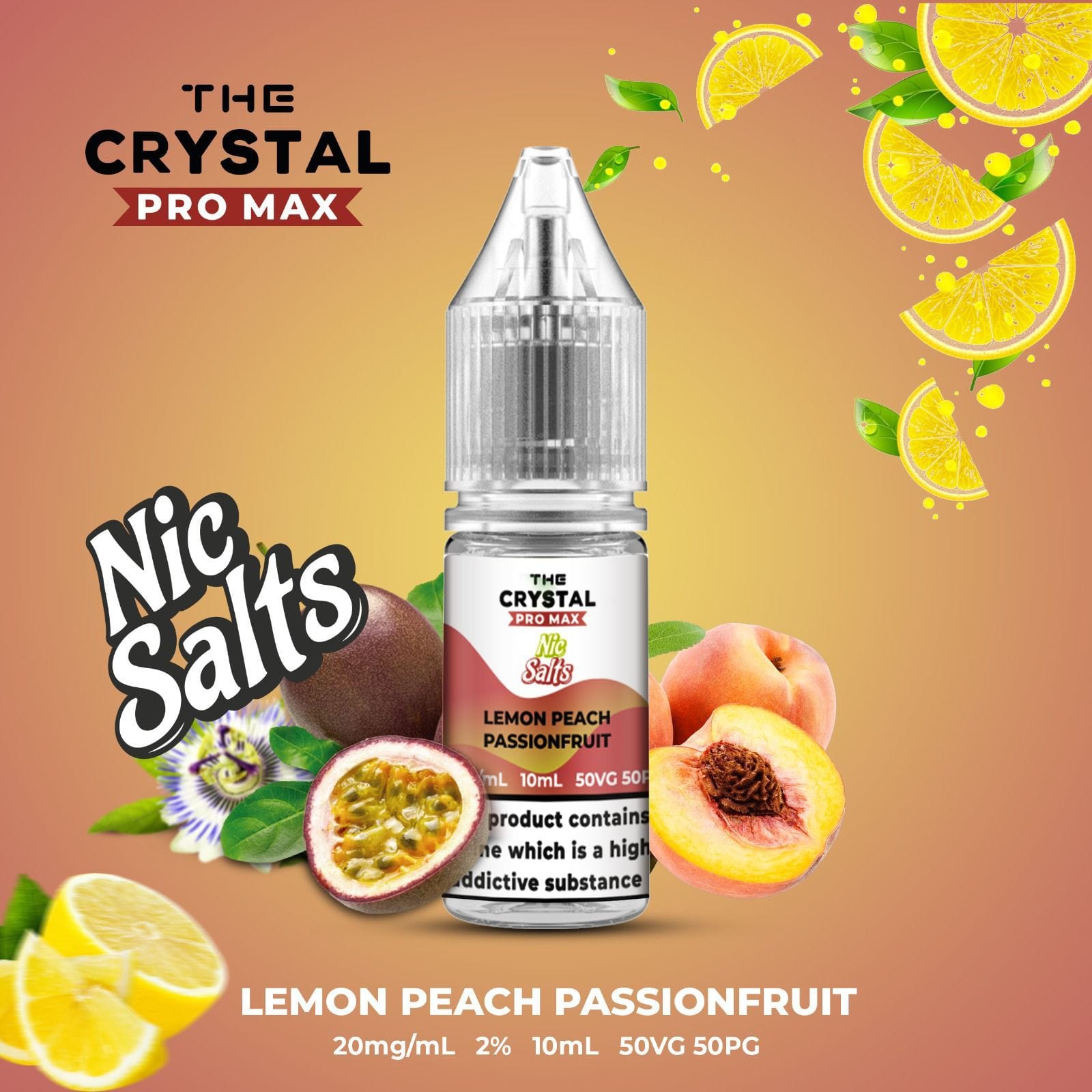 The Crystal Pro Max Vape Nic Salts 10ml - Box of 10 - Wolfvapes.co.uk-Lemon Peach Passionfruit