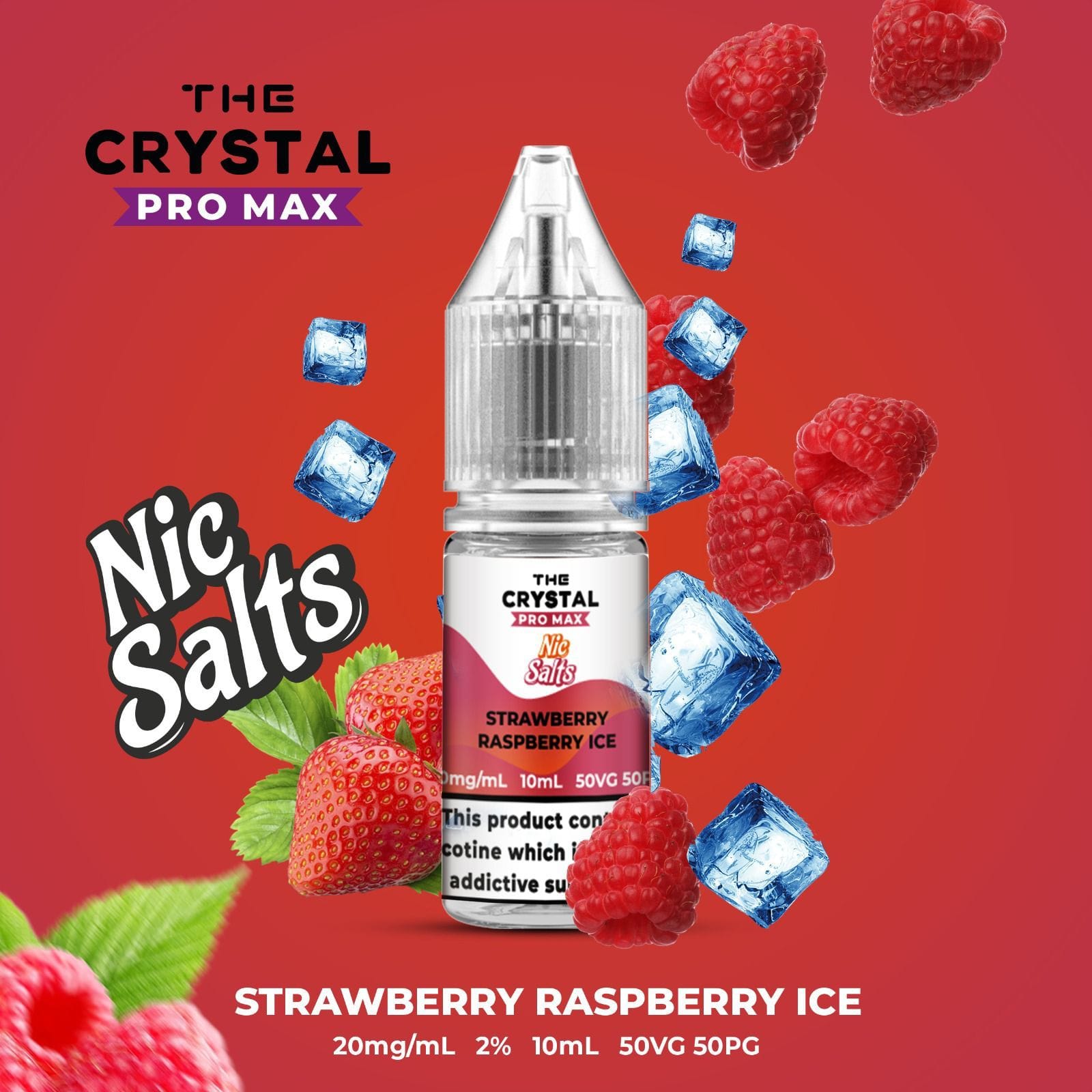 The Crystal Pro Max Vape Nic Salts 10ml - Box of 10 - Wolfvapes.co.uk-Strawberry Raspberry Ice