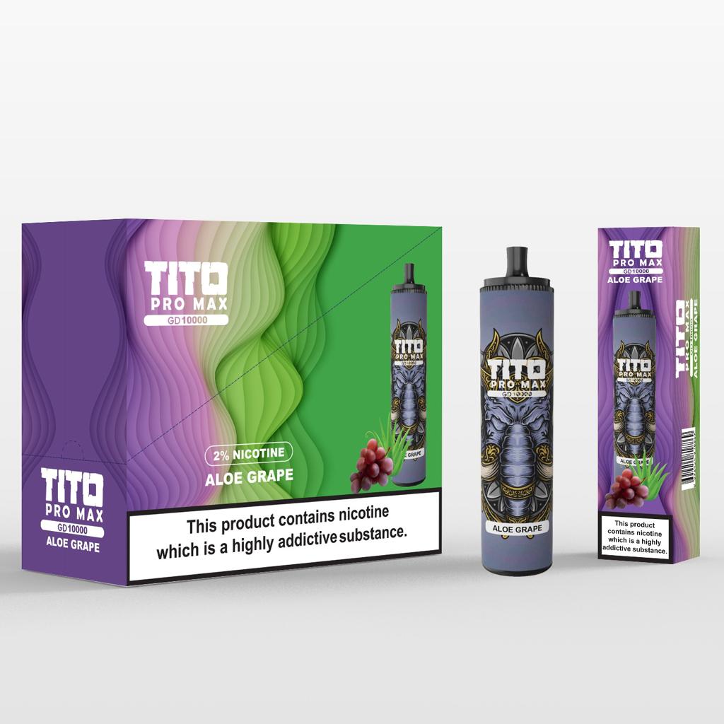 Tito Pro Max GD 10000 Disposable Vape Pod Pen Box of 10 - Wolfvapes.co.uk-Aloe Grape