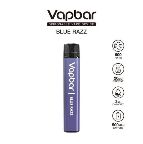 Vapbar 600 Disposable Vape Pod Pen Device - Wolfvapes.co.uk-Blue Razz