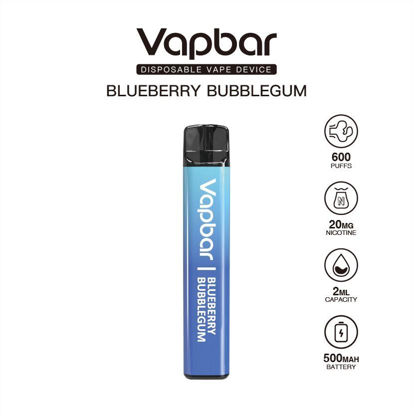 Vapbar 600 Disposable Vape Pod Pen Device - Wolfvapes.co.uk-Blueberry Bubblegum