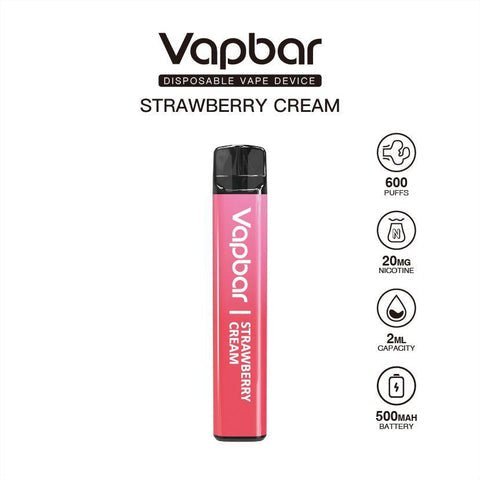 Vapbar 600 Disposable Vape Pod Pen Device - Wolfvapes.co.uk-Strawberry Cream