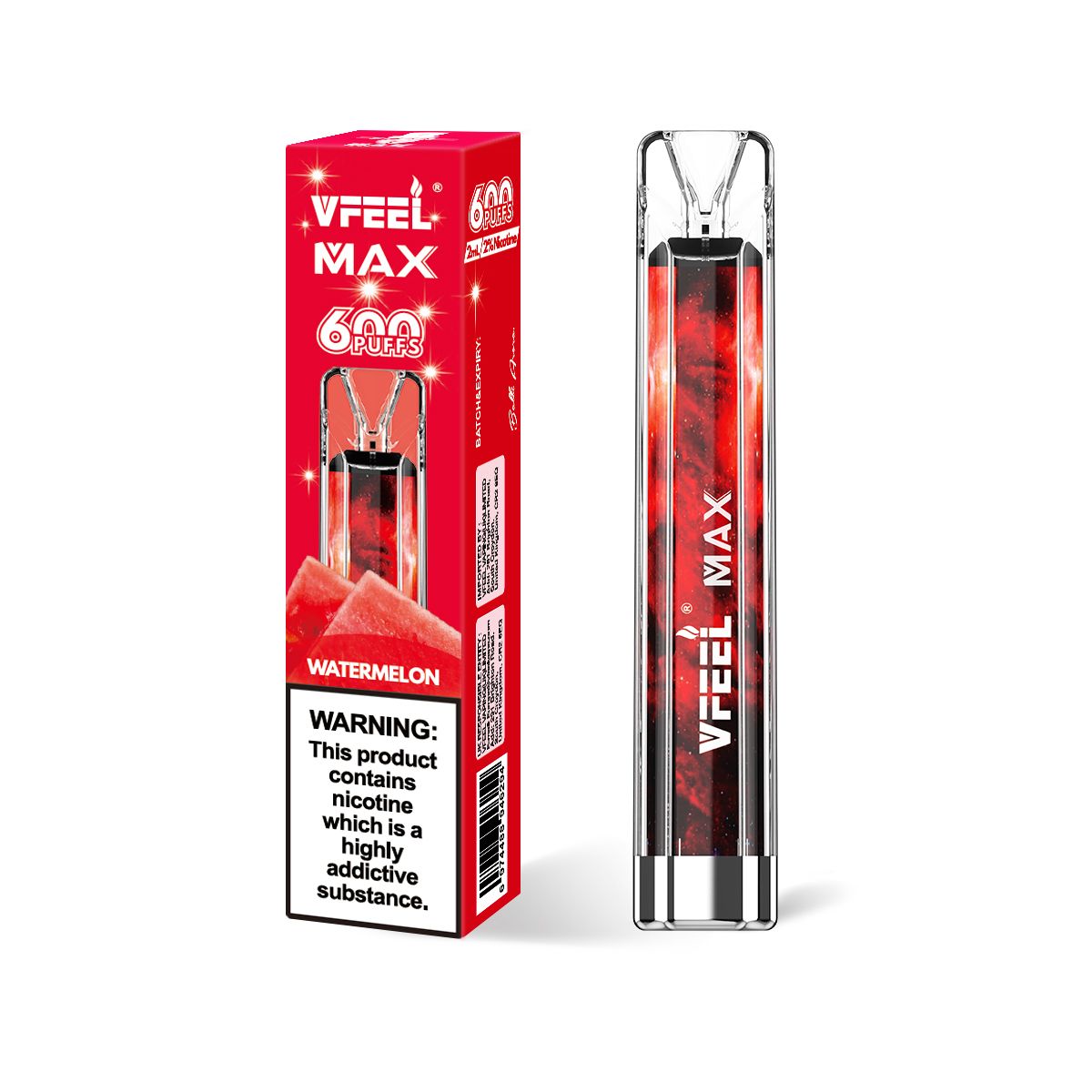 Vfeel Max 600 Puffs Disposable Vape Puff Bar Pod - Wolfvapes.co.uk-Watermelon