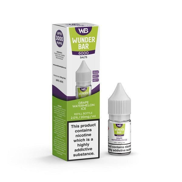 Wundar Bar 6000 Nic Salt 10ml - Box Of 10 - Wolfvapes.co.uk-Grape Watermelon Ice