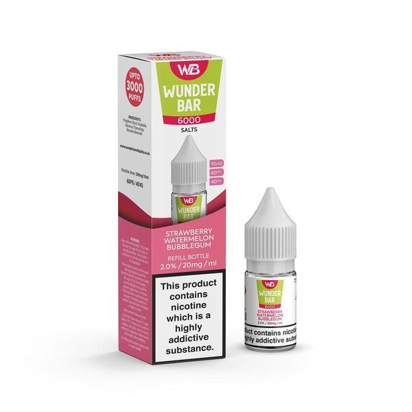 Wundar Bar 6000 Nic Salt 10ml - Box Of 10 - Wolfvapes.co.uk-Strawberry Watermelon Bubblegum