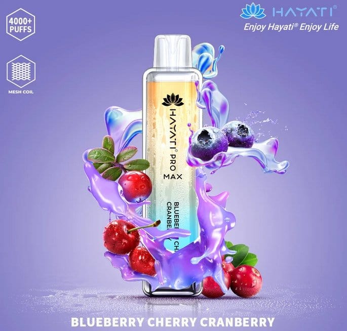 Zero Nicotine Hayati Crystal Pro Max 4000 Disposable Vape Puff Bar Box of 10 - Wolfvapes.co.uk-Blueberry Cherry Cranberry