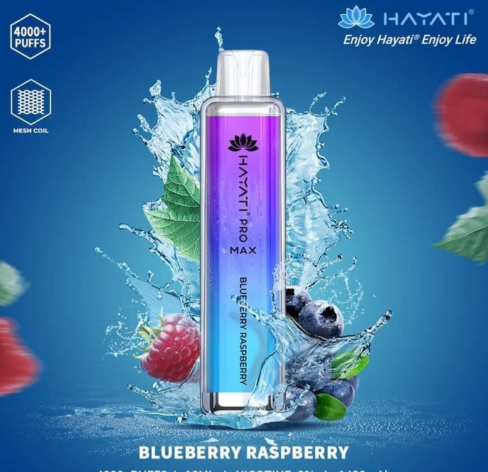 Zero Nicotine Hayati Crystal Pro Max 4000 Disposable Vape Puff Bar Box of 10 - Wolfvapes.co.uk-Blueberry Raspberry