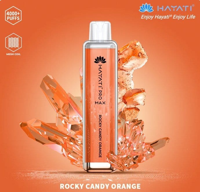 Zero Nicotine Hayati Crystal Pro Max 4000 Disposable Vape Puff Bar Box of 10 - Wolfvapes.co.uk-Rocky Candy Orange